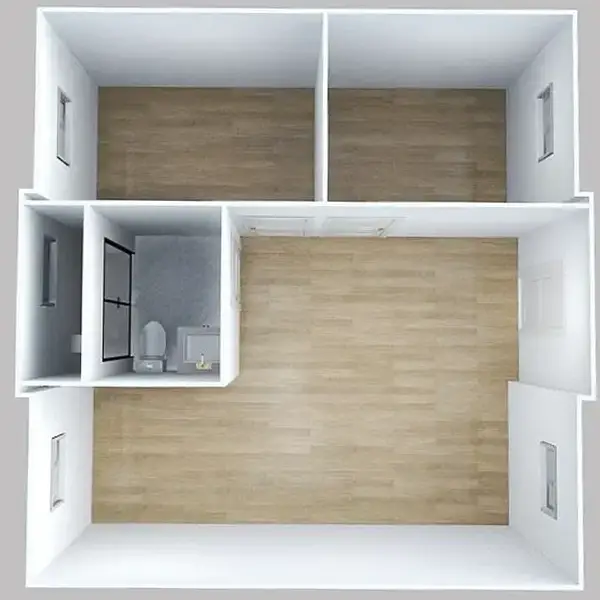 Κατοικία με την τεχνολογία της ανάπτυξης - Double (36τμ) - 3D Model - Modern Building - Προκάτ Σπίτια - Τροχοβίλες