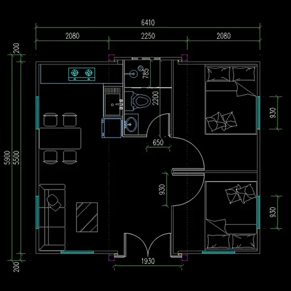 Κατοικία με την τεχνολογία της ανάπτυξης - Double (36τμ) - Κάτοψη - Modern Building - Προκάτ Σπίτια - Τροχοβίλες