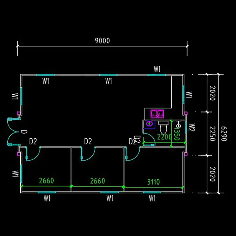 Κατοικία με την τεχνολογία της ανάπτυξης - Family (48τμ) - Κάτοψη - Modern Building - Προκάτ Σπίτια - Τροχοβίλες