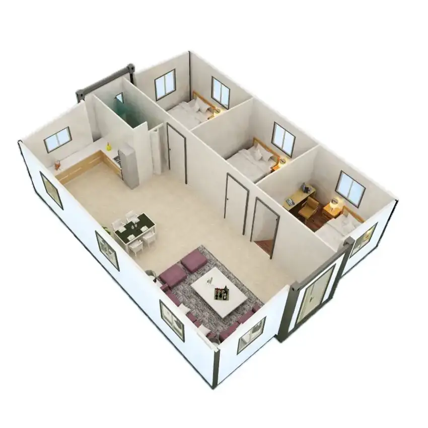 Κατοικία με την τεχνολογία της ανάπτυξης - Family Plus (74τμ) - 3D Model - Modern Building - Προκάτ Σπίτια - Τροχοβίλες